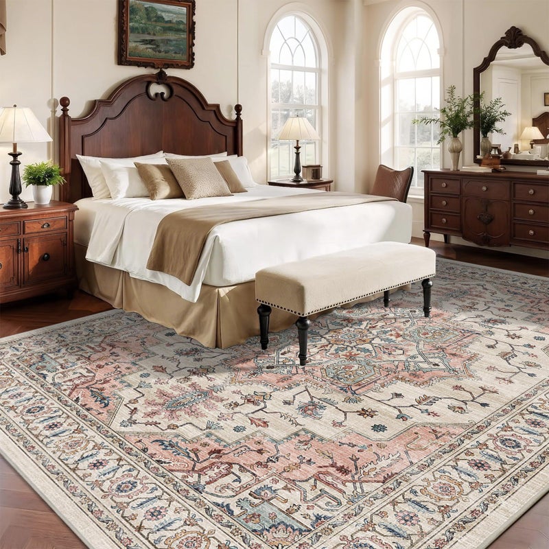 NakedCloud 8x10 Area Rugs for Living Room Ultra-Soft Washable Rug Vintage Distressed Boho Area Rug, Non-Slip Low Pile Stain Resistant Carpet for Bedroom Dining Room Kitchen Office - Image 3