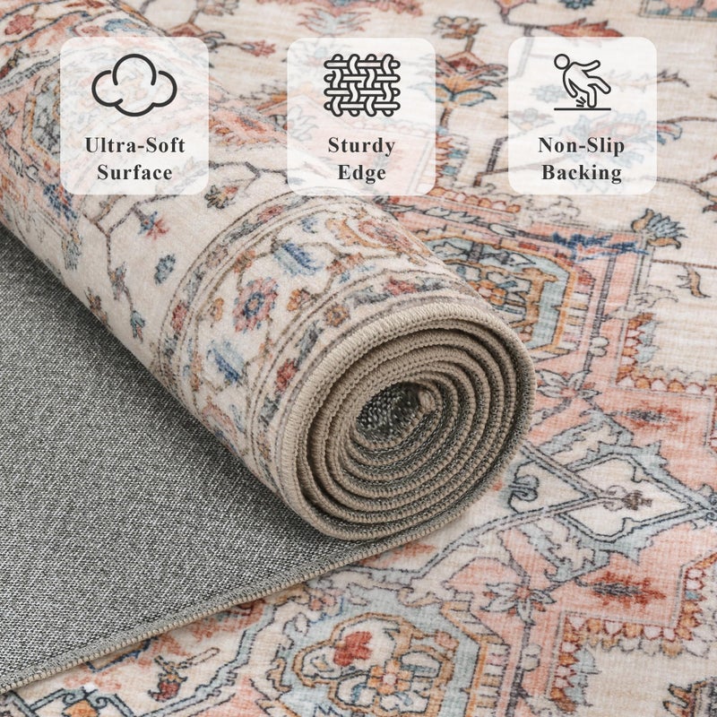 NakedCloud 8x10 Area Rugs for Living Room Ultra-Soft Washable Rug Vintage Distressed Boho Area Rug, Non-Slip Low Pile Stain Resistant Carpet for Bedroom Dining Room Kitchen Office - Image 4