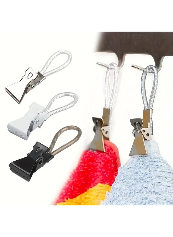6pcs Stainless Steel Towel Clips Easy Install Metal Drying Rack Hooks Multifunctional Kitchen Bathroom Storage Silvery - Image 2