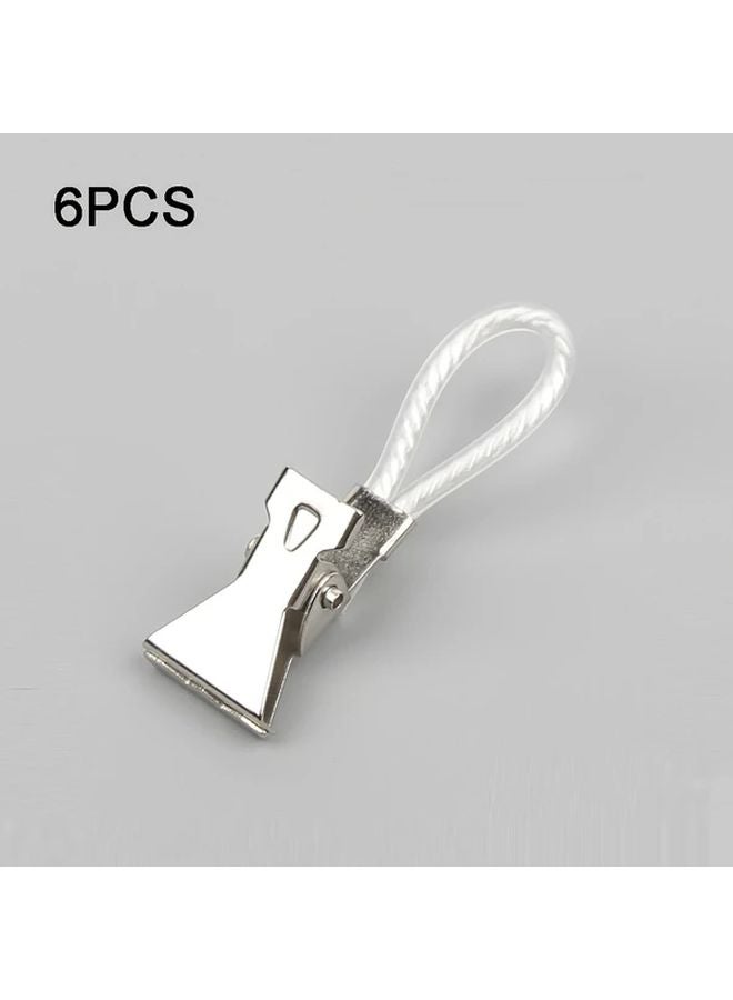 6pcs Stainless Steel Towel Clips Easy Install Metal Drying Rack Hooks Multifunctional Kitchen Bathroom Storage Silvery - Image 1