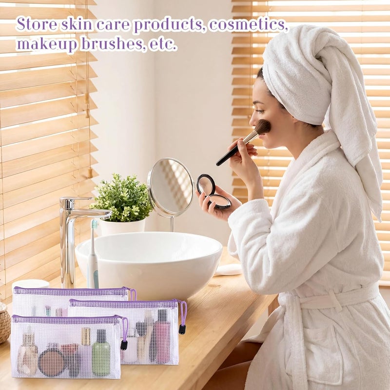 Sherr 120 Pcs Mesh Zipper Pouch Bulk Pencil Pouches 9.45'' x 4.53'' Small Clear Mesh Bags with Zipper A6 Waterproof File Bag Pencil Case for School Office Travel Organization(Purple) - Image 3