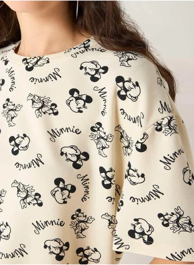 SP Characters Minnie Mouse Print T-shirt with Crew Neck and Short Sleeves