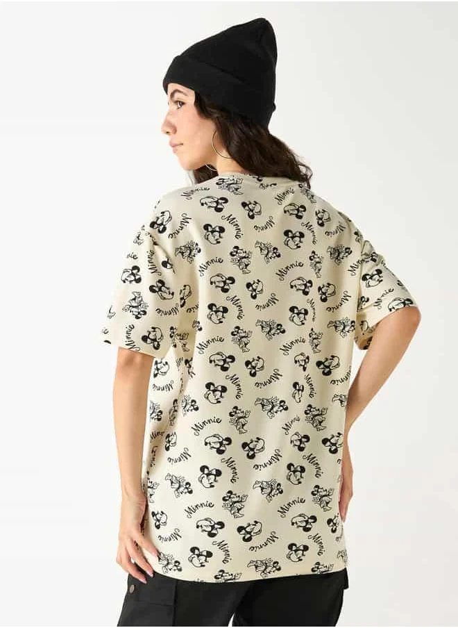 SP Characters Minnie Mouse Print T-shirt with Crew Neck and Short Sleeves
