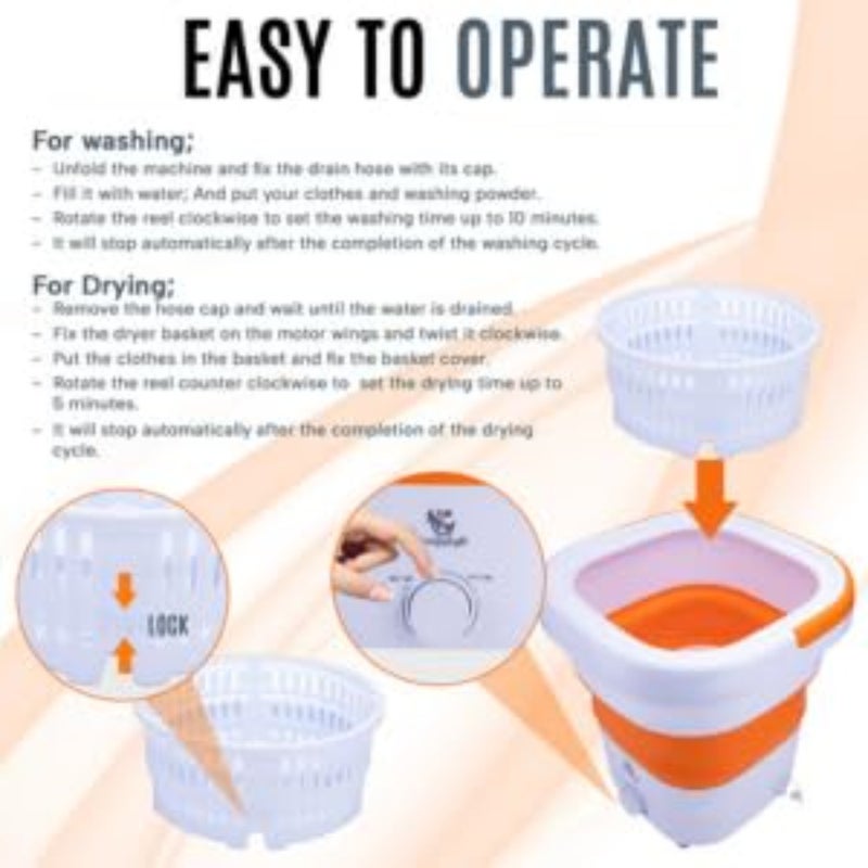 Portable Folding Washing Machine with Spin Dryer, Mini Washer for Baby Clothes, Underwear, Socks, Camping, Travelling - Image 4