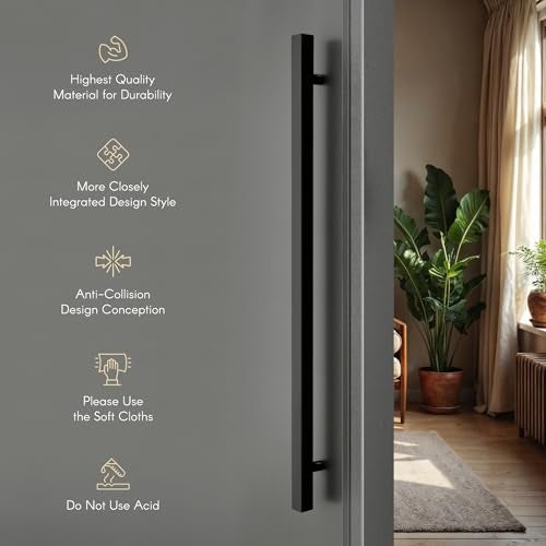 LAPO 36 inch Stainless Steel Square Door Handle for Main Door, Wooden & Glass Door Pull Push Handle, Main Door Handle (Hole to Hole Size 610 mm,Pack of 1) Black Finish | 3 Years Warranty - Image 5