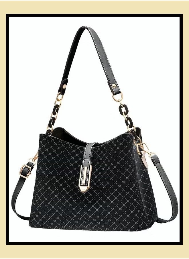 Canway - PU Leather Handbag Large Capacity Shoulder Bag for Women Black - Image 1