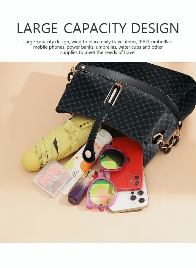 Canway - PU Leather Handbag Large Capacity Shoulder Bag for Women Black - Image 1