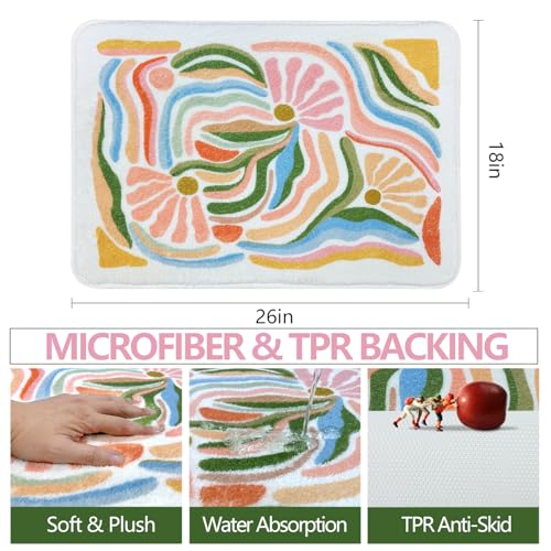 SHIYUE Cute Boho Abstract Art Bath Mat for Bathroom Rugs, Ultra Soft and Fluffy Microfiber Water Absorption Non Slip Mat for Bedroom Bathroom(18"×26" Flower SY05) - Image 2