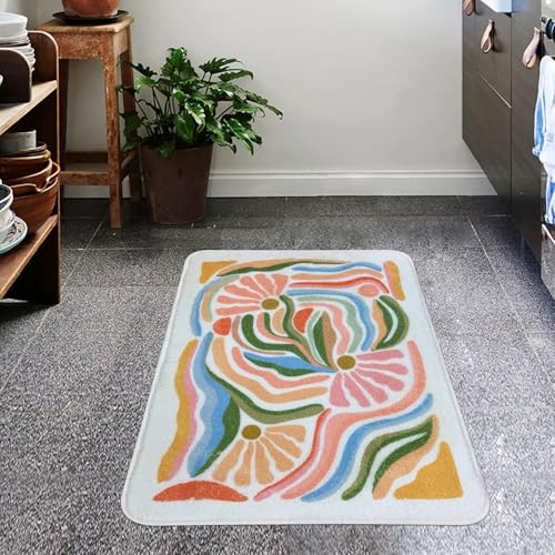 SHIYUE Cute Boho Abstract Art Bath Mat for Bathroom Rugs, Ultra Soft and Fluffy Microfiber Water Absorption Non Slip Mat for Bedroom Bathroom(18"×26" Flower SY05) - Image 4