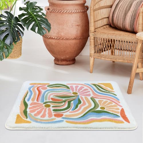 SHIYUE Cute Boho Abstract Art Bath Mat for Bathroom Rugs, Ultra Soft and Fluffy Microfiber Water Absorption Non Slip Mat for Bedroom Bathroom(18"×26" Flower SY05) - Image 5