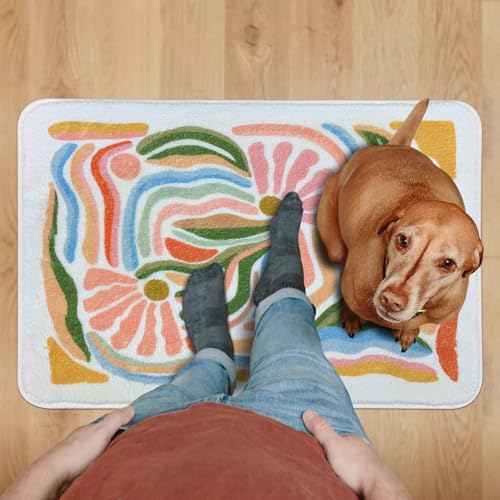 SHIYUE Cute Boho Abstract Art Bath Mat for Bathroom Rugs, Ultra Soft and Fluffy Microfiber Water Absorption Non Slip Mat for Bedroom Bathroom(18"×26" Flower SY05) - Image 3