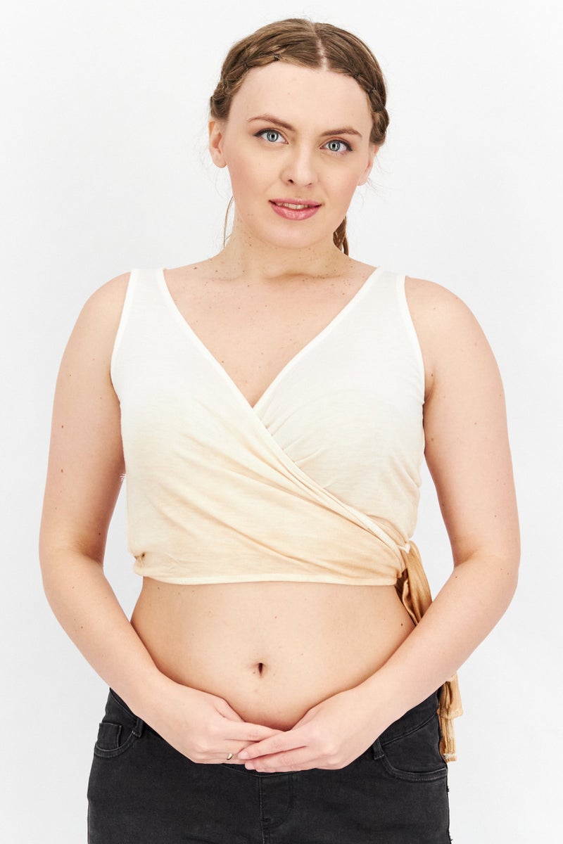 NA-KD Women Surplice Sleeveless Wrap Top, Light Yellow - Image 1