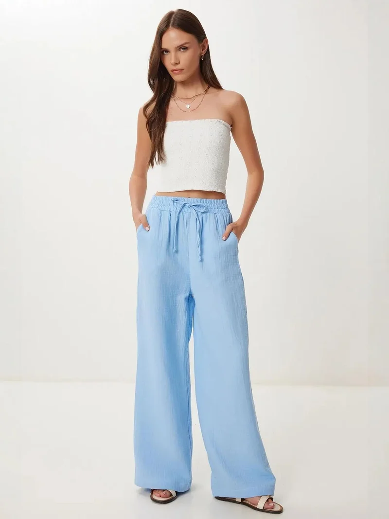 السعادة في إسطنبول ISTANBUL Wide Leg Drawstring Waist Pants with Binding Detail