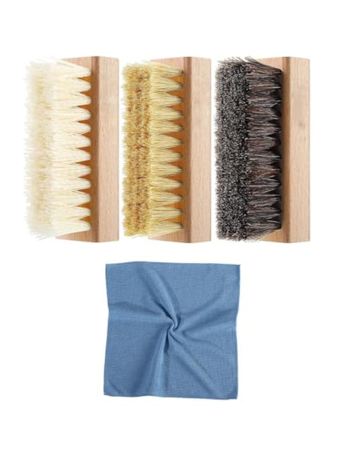 3Pcs Sneaker Shoe Cleaner Brush Set, Shoes Clean Brush Kit Both Horsehair and Plastic Bristles with Microfiber Cloth
