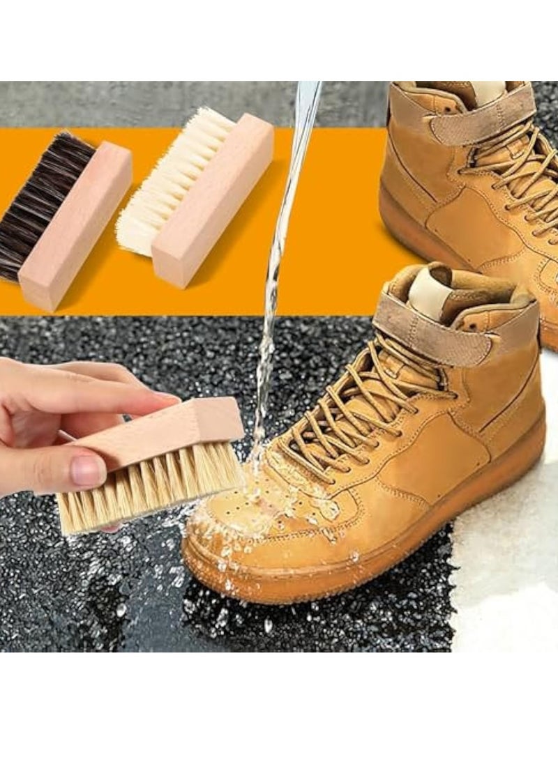 3Pcs Sneaker Shoe Cleaner Brush Set, Shoes Clean Brush Kit Both Horsehair and Plastic Bristles with Microfiber Cloth