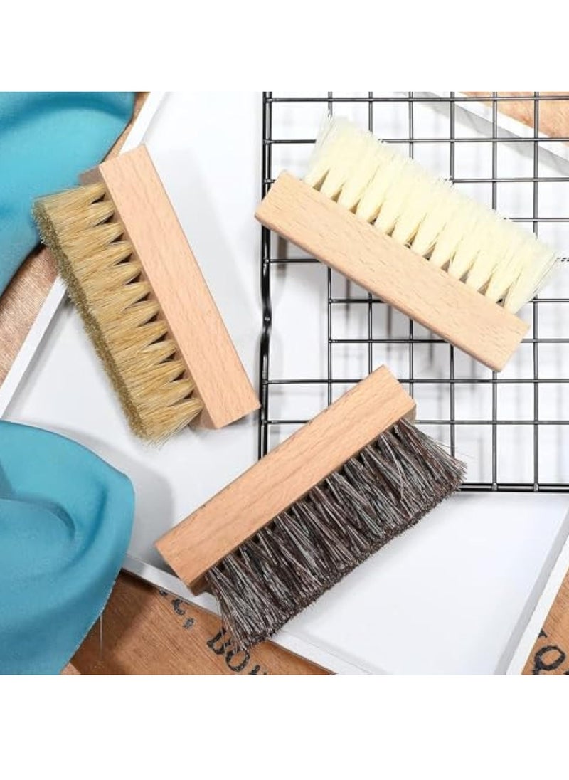 3Pcs Sneaker Shoe Cleaner Brush Set, Shoes Clean Brush Kit Both Horsehair and Plastic Bristles with Microfiber Cloth
