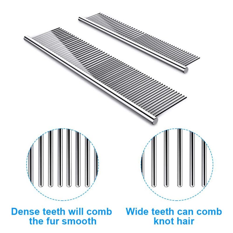 Cafhelp 2 Pack Dog Combs with Rounded Ends Stainless Steel Teeth, Cat Comb for Removing Tangles and Knots, Professional Grooming Tool for Long and Short Haired Dog, Cat and other pets, 6.3IN/7.4IN - Image 3