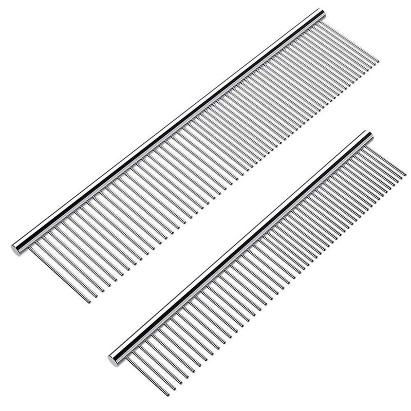 Cafhelp 2 Pack Dog Combs with Rounded Ends Stainless Steel Teeth, Cat Comb for Removing Tangles and Knots, Professional Grooming Tool for Long and Short Haired Dog, Cat and other pets, 6.3IN/7.4IN - Image 1