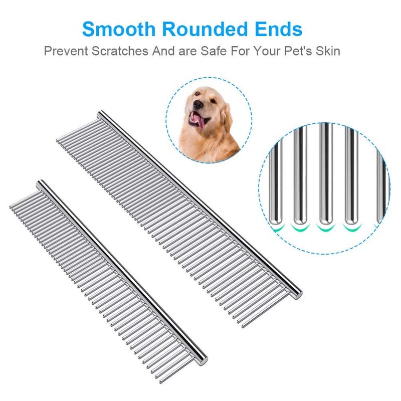Cafhelp 2 Pack Dog Combs with Rounded Ends Stainless Steel Teeth, Cat Comb for Removing Tangles and Knots, Professional Grooming Tool for Long and Short Haired Dog, Cat and other pets, 6.3IN/7.4IN - Image 2