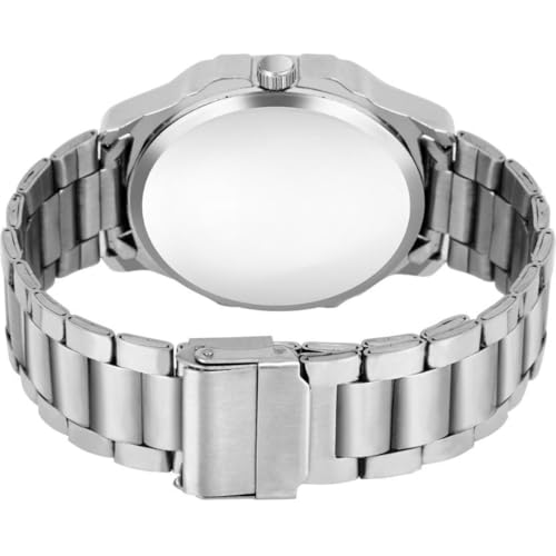 SWADESI STUFF Men's Day Date Watch, 45mm Square Dial, Stainless Steel Band, Silver (Black) - Image 3