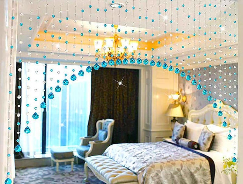 Crystomist 10 String, 100% Glass Drops,Acrylic Beads String Hanging Crystal Curtain for Living Room (10 String Suitable to 2.5 to 3 Feet Width)(SkyBlue) - Image 4