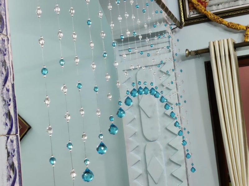 Crystomist 10 String, 100% Glass Drops,Acrylic Beads String Hanging Crystal Curtain for Living Room (10 String Suitable to 2.5 to 3 Feet Width)(SkyBlue) - Image 5