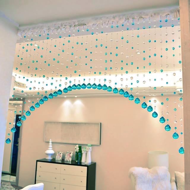 Crystomist 10 String, 100% Glass Drops,Acrylic Beads String Hanging Crystal Curtain for Living Room (10 String Suitable to 2.5 to 3 Feet Width)(SkyBlue) - Image 2