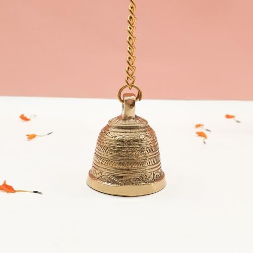 DOKCHAN Brass Wall Hanging Bell with Chain and Hanging Hook for Home Mandir Temple Decorative I Puja Room… - Image 5