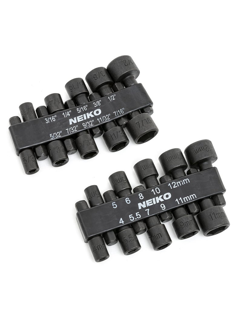 Neiko NEIKO 10068A Nut Driver Set, For Impact Drill and Driver, 20 Piece, 1/4” Hex Small Nut Driver Bit Set, Metric and Standard, 4-12 mm & 5/32”-1/2”, CR-V Steel, Nutsetter Driver Bits  - Image 1