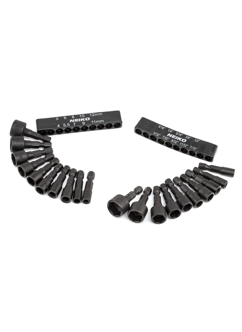 Neiko NEIKO 10068A Nut Driver Set, For Impact Drill and Driver, 20 Piece, 1/4” Hex Small Nut Driver Bit Set, Metric and Standard, 4-12 mm & 5/32”-1/2”, CR-V Steel, Nutsetter Driver Bits  - Image 5