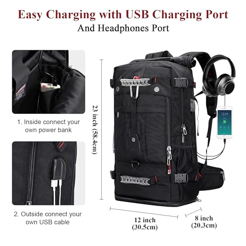 WITZMAN Travel Backpack for Men Convertible Carry On Luggage Backpack fit 17 Inch Laptop for Airplane (B681 Black) - Image 5