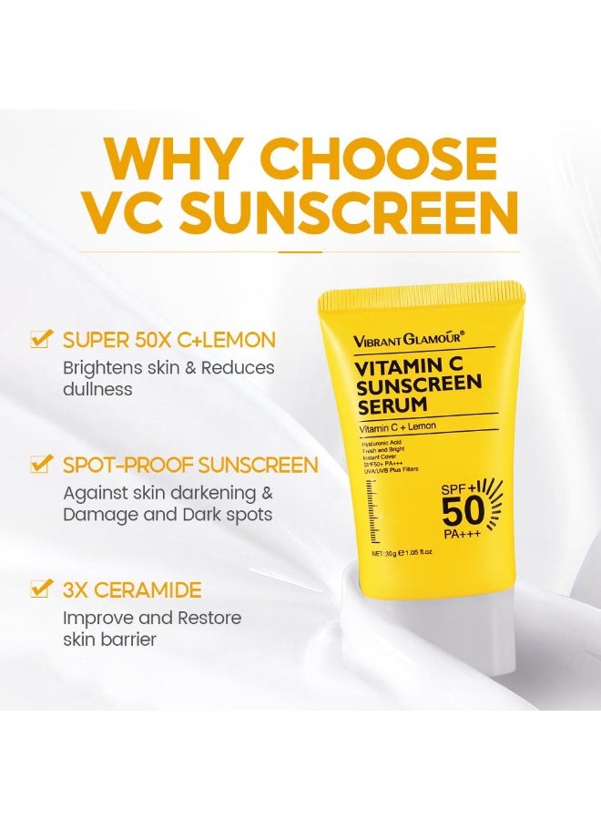 Vibrant Glamour Vitamin C Sunscreen Serum - SPF 50 PA+++ UV Protection Brightening Skin Anti-Dark Spots 30g - Image 2