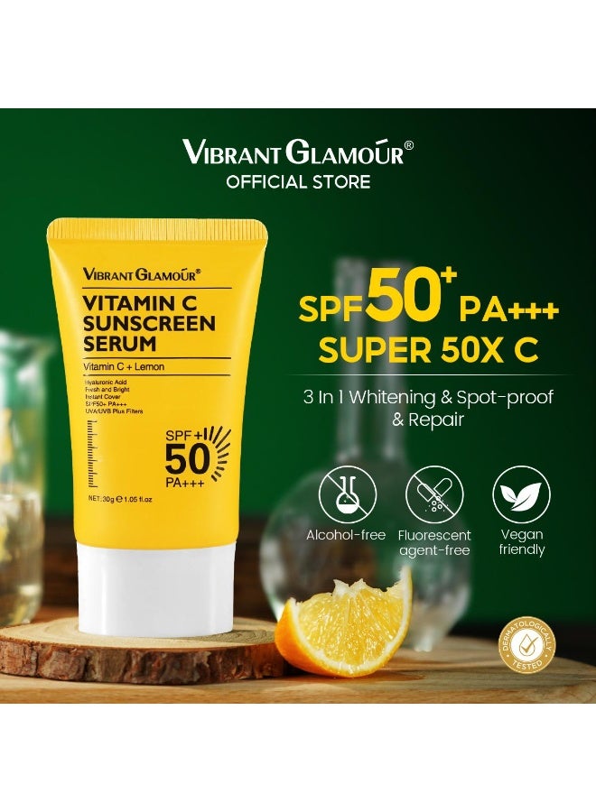Vibrant Glamour Vitamin C Sunscreen Serum - SPF 50 PA+++ UV Protection Brightening Skin Anti-Dark Spots 30g - Image 5