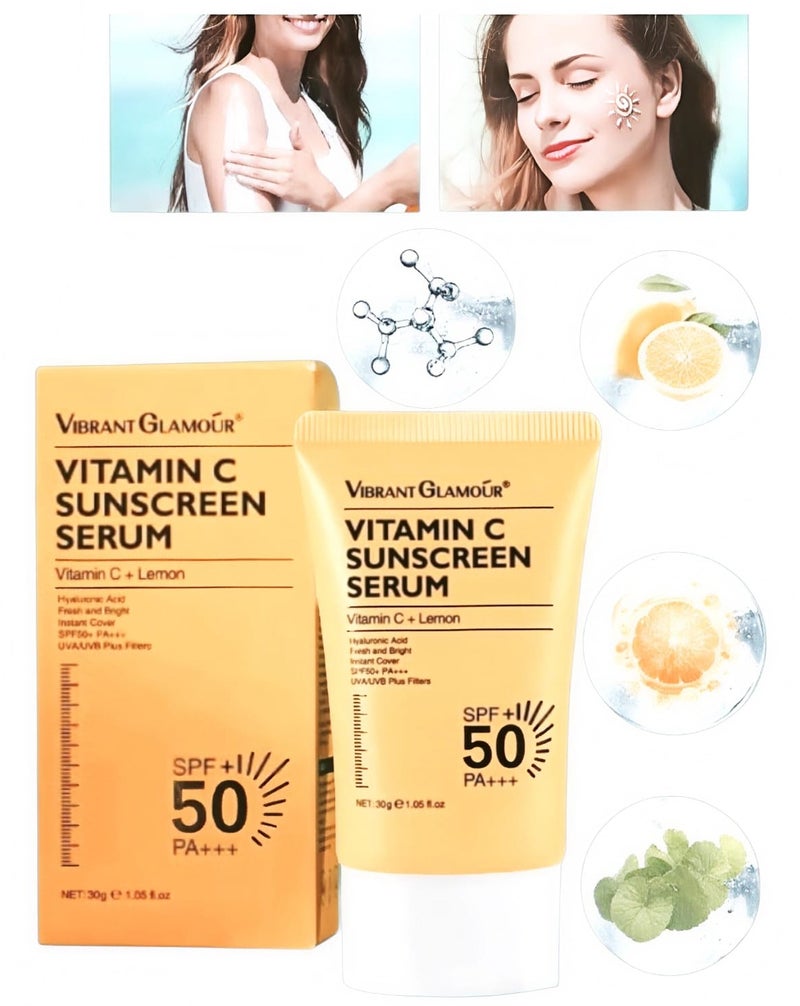 Vibrant Glamour Vitamin C Sunscreen Serum - SPF 50 PA+++ UV Protection Brightening Skin Anti-Dark Spots 30g - Image 1
