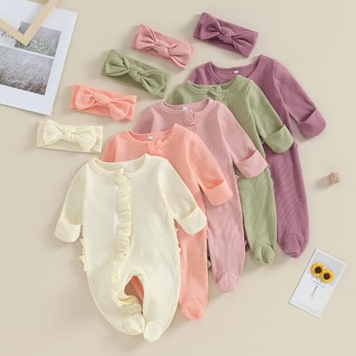 Ayalinggo Baby Girl Fall Winter Outfits - Knit Jumpsuit Ruffle Romper Coming Home Outfit (mitten cuff Jumpsuit Purple) - Image 2