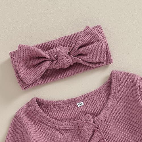 Ayalinggo Baby Girl Fall Winter Outfits - Knit Jumpsuit Ruffle Romper Coming Home Outfit (mitten cuff Jumpsuit Purple) - Image 5