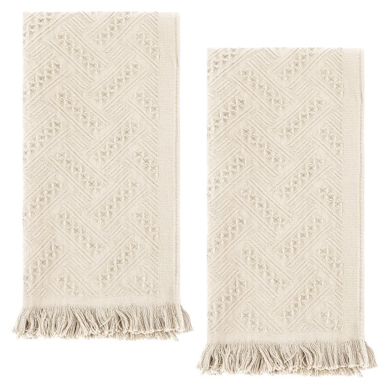 XLIUAX 2 Pcs Boho Bathroom Hand Towel, 13 x 30 Inch Turkish Cotton Decorative Face Towel Soft Hand Towels for Farmhouse Boho Bathroom Decor Kitchen Hotel Spa(Beige) - Image 1