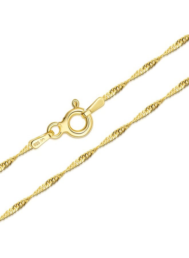 Amberta Solid 925 Sterling Silver Chain for Women Men | Super Thin Dainty & Sturdy Box Curb Singapore Beaded Snake Paperclip Necklace Delicate 40/45/50/55/60 cm: 50 cm Gold Singapore Chain Necklace - Image 1