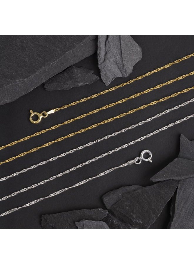 Amberta Solid 925 Sterling Silver Chain for Women Men | Super Thin Dainty & Sturdy Box Curb Singapore Beaded Snake Paperclip Necklace Delicate 40/45/50/55/60 cm: 50 cm Gold Singapore Chain Necklace - Image 3