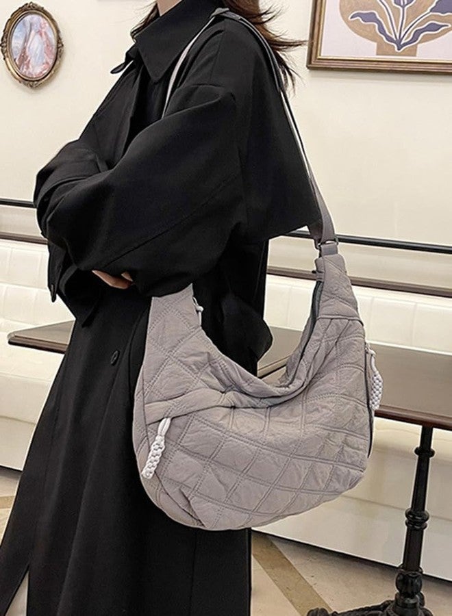 EMGILL Nylon Crescent Crossbody Bag for Women Shoulder Tote Handbag Casual Sling Bag Dumpling Purse Bag for Outdoor Travel, C-grey, Medium - Image 3