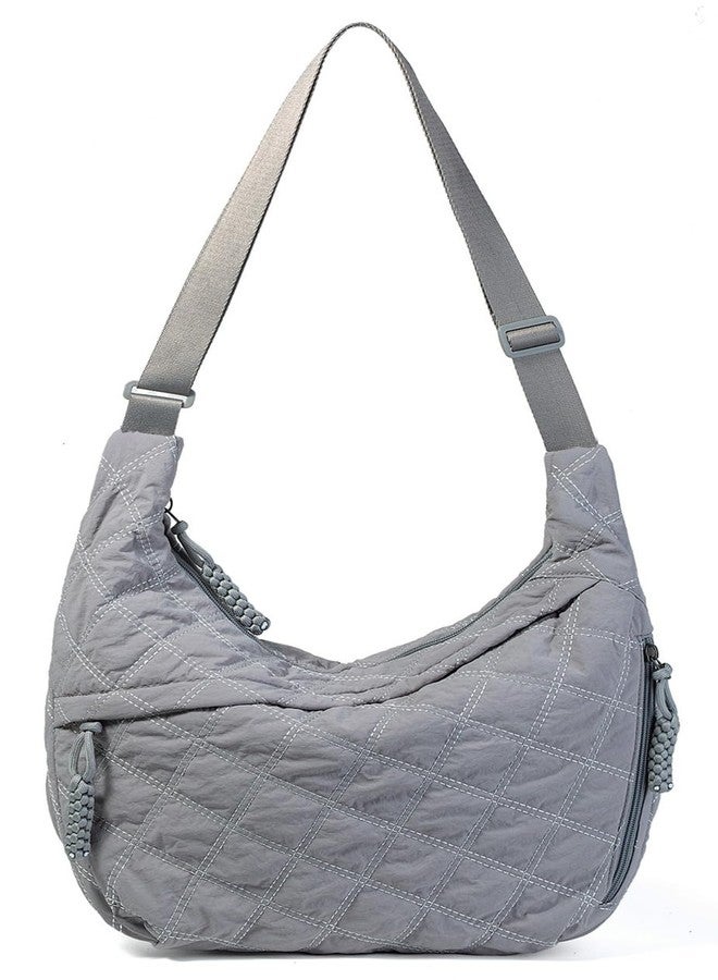 EMGILL Nylon Crescent Crossbody Bag for Women Shoulder Tote Handbag Casual Sling Bag Dumpling Purse Bag for Outdoor Travel, C-grey, Medium - Image 1