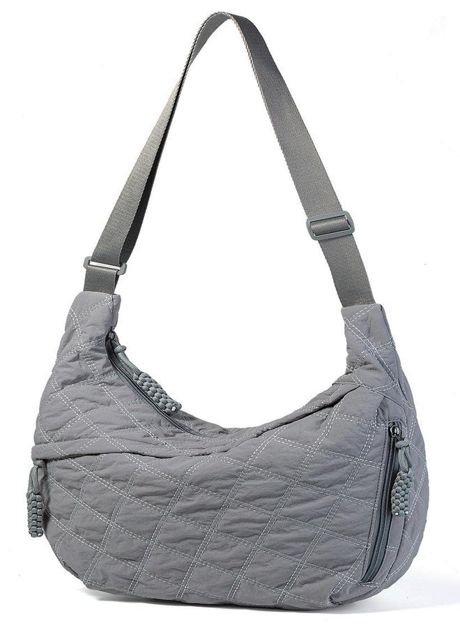 EMGILL Nylon Crescent Crossbody Bag for Women Shoulder Tote Handbag Casual Sling Bag Dumpling Purse Bag for Outdoor Travel, C-grey, Medium - Image 2