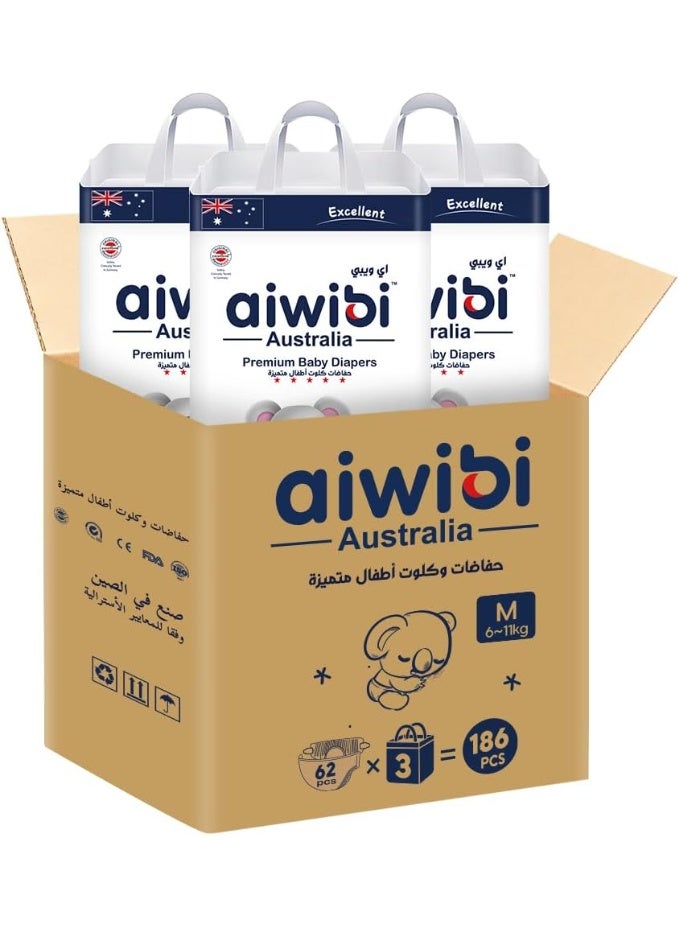 aiwibi Light Feather Premium Baby Diapers Size 3 Medium, 62 Pcs, 6-11 kg, Breathable Comfort Fit - Image 1