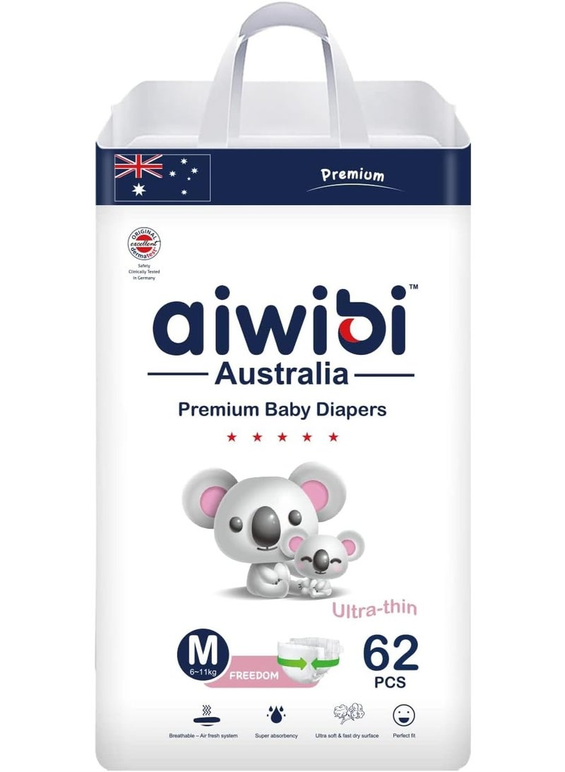 aiwibi Light Feather Premium Baby Diapers Size 3 Medium, 62 Pcs, 6-11 kg, Breathable Comfort Fit - Image 2