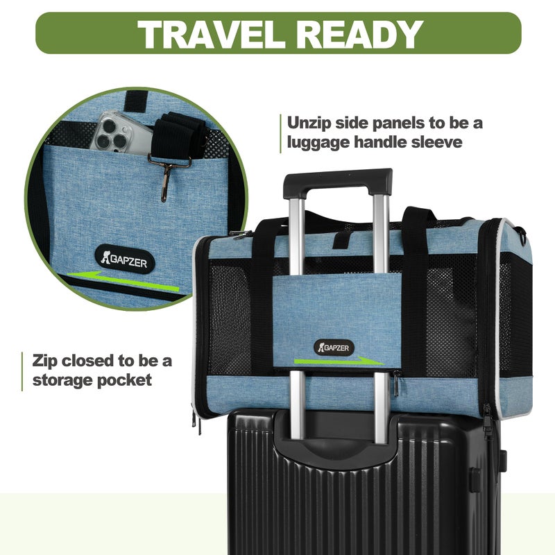 GAPZER Cat Carrier 18 x 11 x 11 Top Loading Soft-Sided Pet Travel Bag Over 15lbs, Portable Small Dog Puppy Car Crate 10 lbs, Chihuahua Kennel Carry Case, Kitty Cloth Cage Medium Cat Under 25 Blue - Image 5