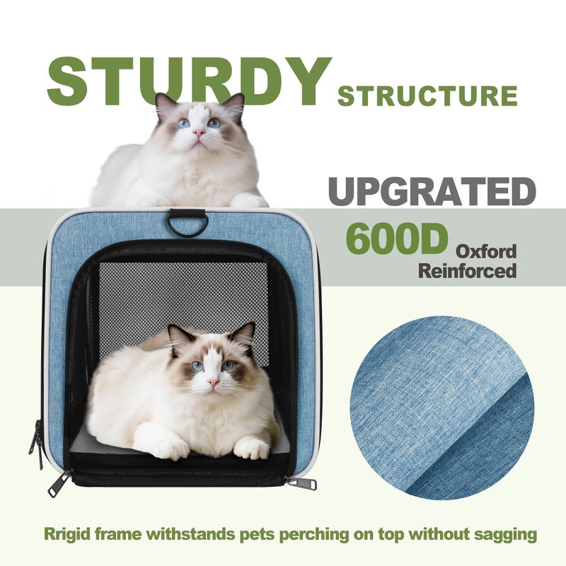 GAPZER Cat Carrier 18 x 11 x 11 Top Loading Soft-Sided Pet Travel Bag Over 15lbs, Portable Small Dog Puppy Car Crate 10 lbs, Chihuahua Kennel Carry Case, Kitty Cloth Cage Medium Cat Under 25 Blue - Image 4