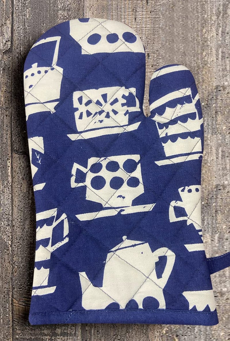 SAJAVAT HOME SAJAVAT HOME Cotton Printed Oven Glove 6x12 inches 15x30 cm Blue White Heat Resistant NonSlip Kitchen Accessory Cooking Mitt Baking Glove Household Essential Pack of 1