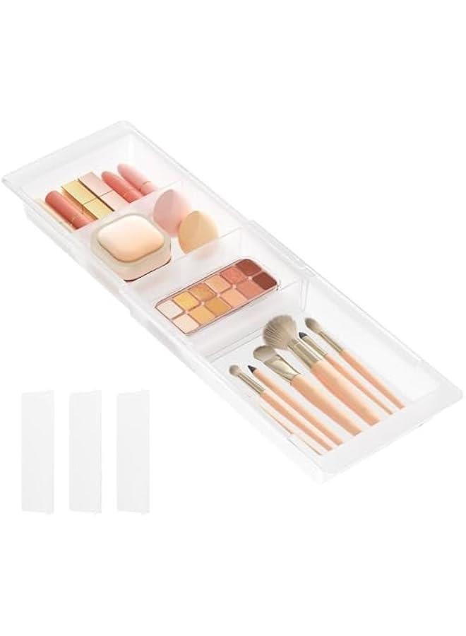 Arabest Sliding Makeup Drawer Organizer Trays with Inserts, Extendable Hanging Desk Drawer Divider, 14-23 Long/1.8 High Plastic Organizer Tray in Vanity/Bathroom/Office/Kitchen, Translucent  - Image 1