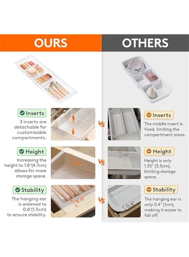 Arabest Sliding Makeup Drawer Organizer Trays with Inserts, Extendable Hanging Desk Drawer Divider, 14-23 Long/1.8 High Plastic Organizer Tray in Vanity/Bathroom/Office/Kitchen, Translucent  - Image 4