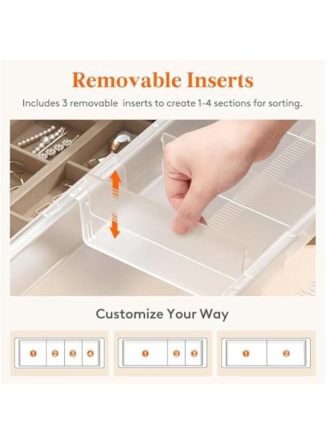 Arabest Sliding Makeup Drawer Organizer Trays with Inserts, Extendable Hanging Desk Drawer Divider, 14-23 Long/1.8 High Plastic Organizer Tray in Vanity/Bathroom/Office/Kitchen, Translucent  - Image 5